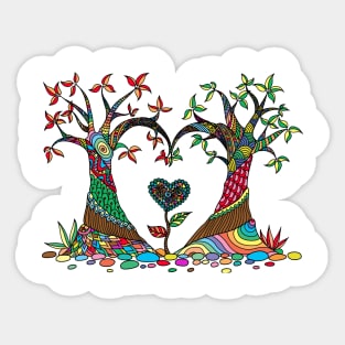 The Colourful Love Tree Design T-Shirt Sticker